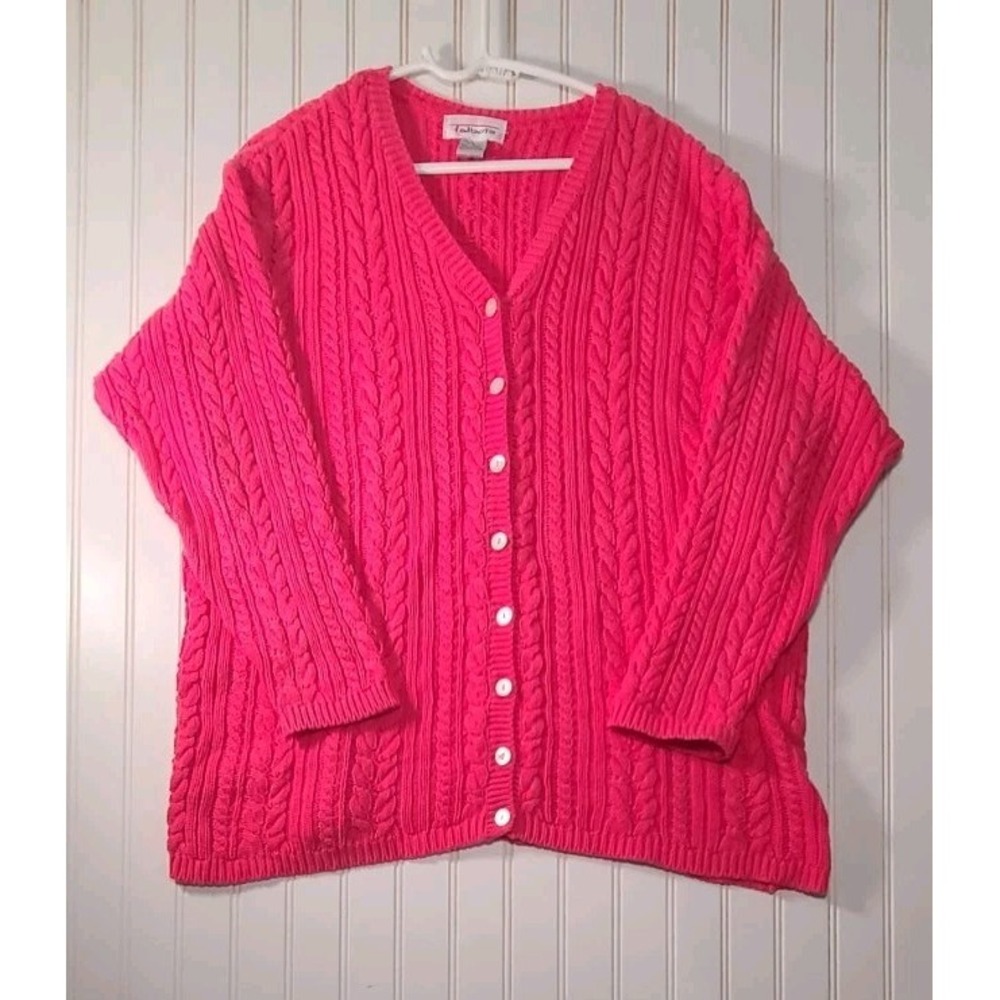 Vintage 1990s Talbots Pink Cable Knit Cardigan Size L